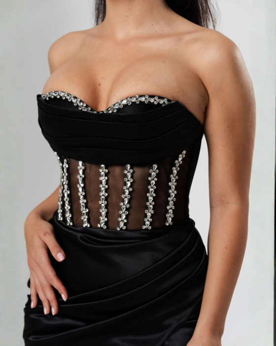 Rochie de seara lunga,tip sirena,bust cu corset si despicata pe picior [4]
