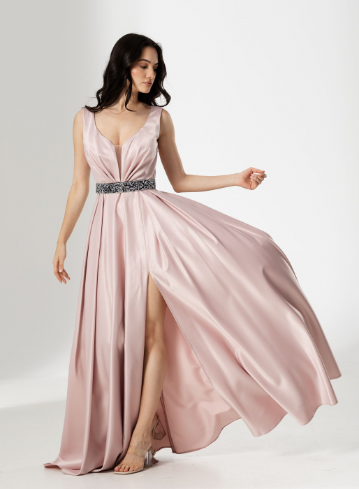 Rochie TARIK, lunga, din tafta, cu curea in talie [2]