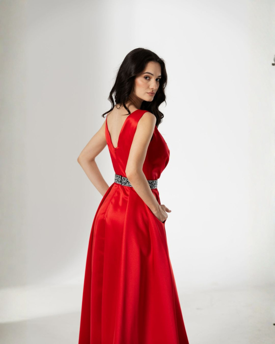 Rochie TARIK, lunga, din tafta, cu curea in talie [5]