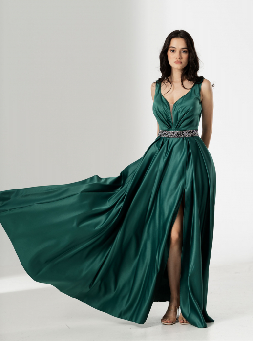 Rochie TARIK, lunga, din tafta, cu curea in talie [3]