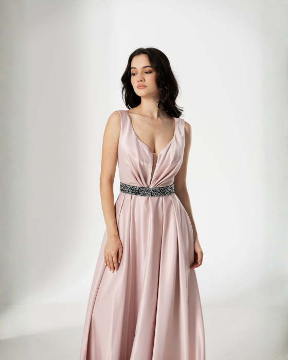 Rochie TARIK, lunga, din tafta, cu curea in talie [2]