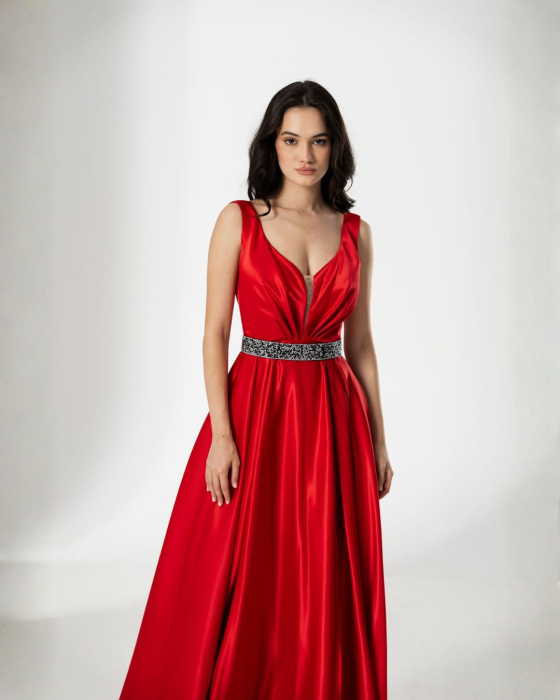 Rochie TARIK, lunga, din tafta, cu curea in talie [4]