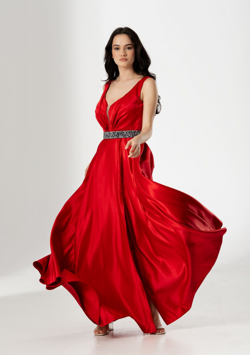 Rochie TARIK, lunga, din tafta, cu curea in talie [3]