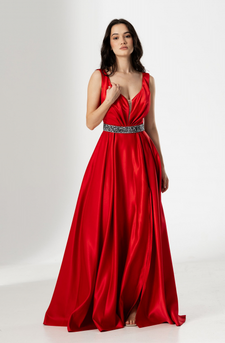 Rochie TARIK, lunga, din tafta, cu curea in talie [2]