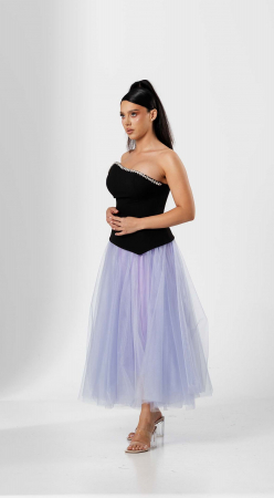 Compleu elegant ,cu bustiera asimetrica si fusta din tull [2]