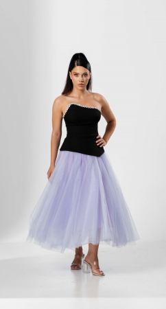 Compleu elegant ,cu bustiera asimetrica si fusta din tull [1]