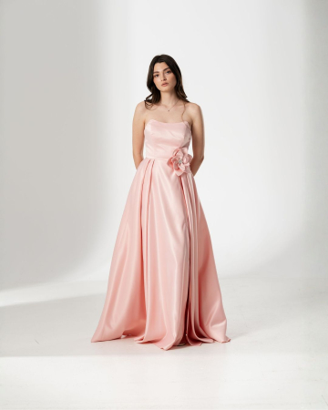 ROCHII OCAZIE - Rochie CORALIA, lunga , din tafta, cu accesoriu in talie