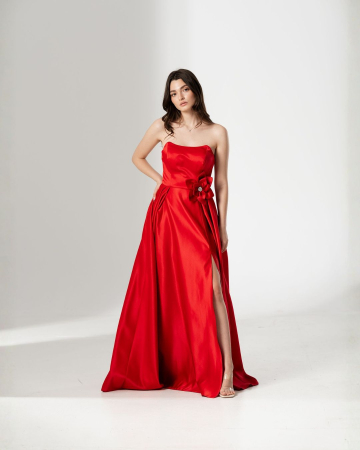 ROCHII OCAZIE - Rochie CORALIA, lunga , din tafta, cu accesoriu in talie