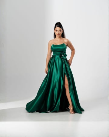 ROCHII OCAZIE - Rochie CORALIA, lunga , din tafta, cu accesoriu in talie