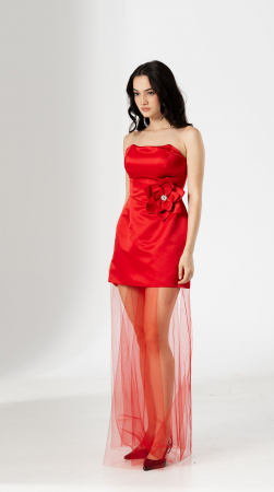 ROCHII OCAZIE - Rochie KARINA , scurta, dreapta, cu floare aplicata si dublura tull