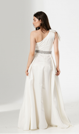 Rochie lunga AURA, din tafta cu funda pe umar [2]