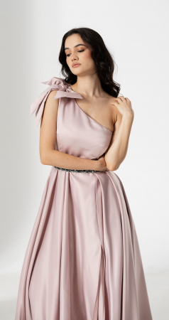 ROCHII ELEGANTE - Rochie lunga AURA, din tafta cu funda pe umar