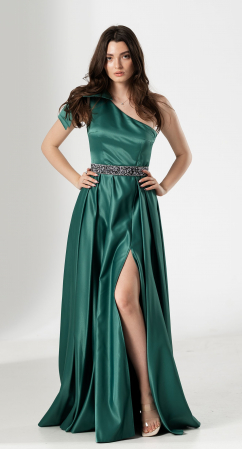 ROCHII ELEGANTE - Rochie lunga AURA, din tafta cu funda pe umar