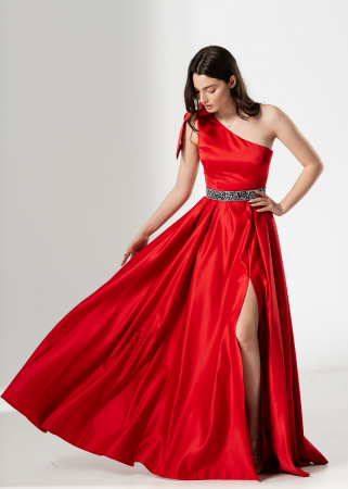 Rochie lunga AURA, din tafta cu funda pe umar [2]