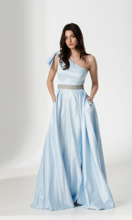 Rochie lunga AURA, din tafta cu funda pe umar [2]