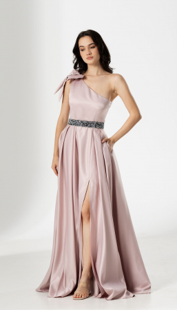 Rochie lunga AURA, din tafta cu funda pe umar [2]