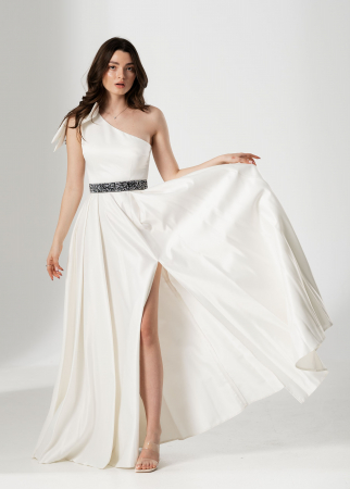 Rochie lunga AURA, din tafta cu funda pe umar [1]