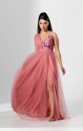 Rochie lunga FLORI, din tulle, cu aplicatii florale 3D pe bust [1]
