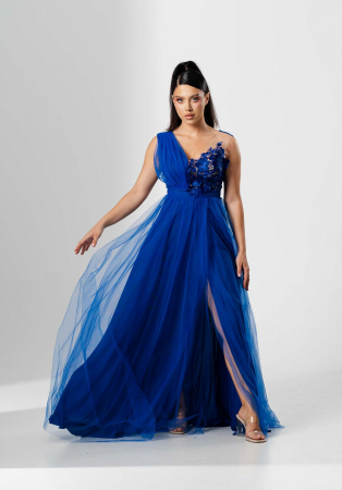 ROCHII LUNGI - Rochie lunga FLORI, din tulle, cu aplicatii florale 3D pe bust