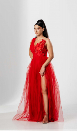 Rochie lunga FLORI, din tulle, cu aplicatii florale 3D pe bust [1]