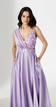 Rochie lunga TORA, din tafta, cu flori 3D aplicate [2]