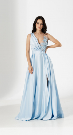 ROCHII ELEGANTE - Rochie lunga TORA, din tafta, cu flori 3D aplicate