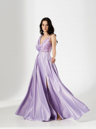 Rochie lunga TORA, din tafta, cu flori 3D aplicate [1]