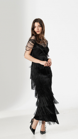 Rochie MARGA, lunga, eleganta, cu franjuri [1]