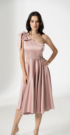 Rochie midi, AMARA, cu funda pe umar si accesoriu lucios in talie [3]