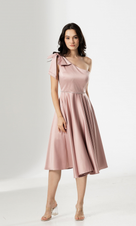 ROCHII MIDI - Rochie midi, AMARA, cu funda pe umar si accesoriu lucios in talie