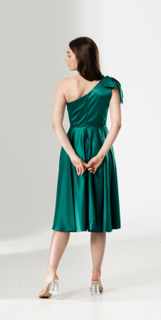 Rochie midi, AMARA, pe un umăr, cu funda , croială cloș si talie accesorizata [2]