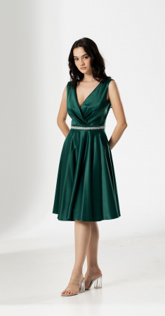 Rochie midi, BRIANA, cu bust drapat petrecut si accesoriu lucios in talie [1]
