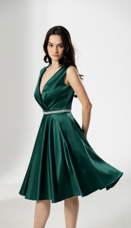 Rochie midi, BRIANA, cu bust drapat petrecut si accesoriu lucios in talie [3]