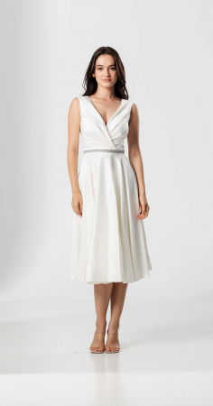 ROCHII MIDI - Rochie midi BRIANA, cu bust drapat petrecut si talie accesorizata