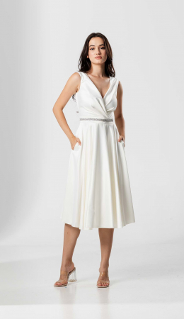 Rochie midi BRIANA, cu bust drapat petrecut si talie accesorizata [1]