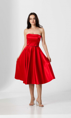 Rochie midi, DENISA, bust structurat ,fusta clos,talie accesorizata [1]