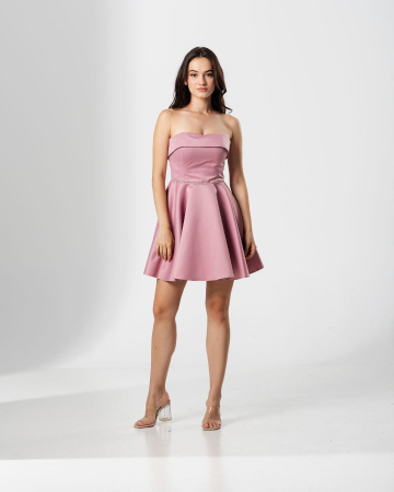 ROCHII OCAZIE - Rochie scurta EMILIA,cu bust tip corset, croiala in A  si snur lucios in talie