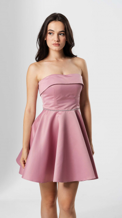 Rochie scurta EMILIA,cu bust tip corset, croiala in A  si snur lucios in talie [2]