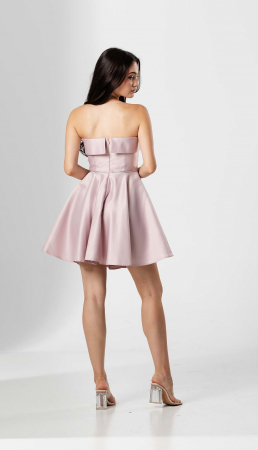 Rochie scurta EMILIA,cu bust tip corset, croiala in A  si snur lucios in talie [2]