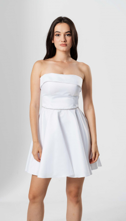 Rochie scurta EMILIA,cu bust tip corset, croiala in A  si snur lucios in talie [2]