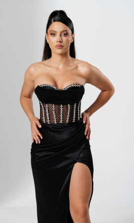 Rochie de seara lunga,tip sirena,bust cu corset si despicata pe picior [2]