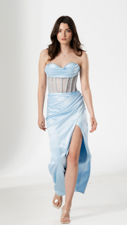 Rochie de seara lunga,tip sirena,bust cu corset si despicata pe picior [2]