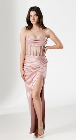 ROCHII ELEGANTE - Rochie de seara lunga,tip sirena,bust cu corset si despicata pe picior