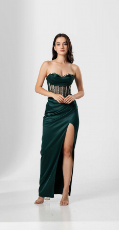 ROCHII OCAZIE - Rochie de seara lunga,tip sirena,bust cu corset si despicata pe picior