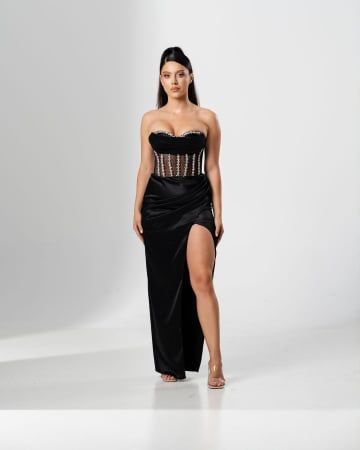 ROCHII OCAZIE - Rochie de seara lunga,tip sirena,bust cu corset si despicata pe picior
