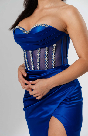 Rochie de seara lunga,bust cu corset si despicata pe picior [3]