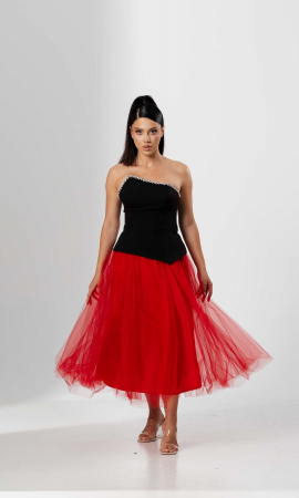 COMPLEURI - Compleu elegant ,cu bustiera asimetrica si fusta din tull