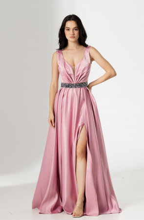 ROCHII ELEGANTE - Rochie TARIK, lunga, din tafta, cu curea in talie