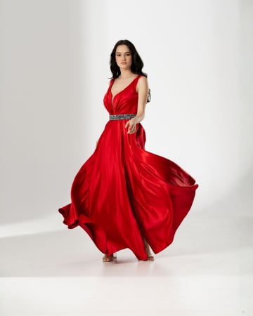 ROCHII OCAZIE - Rochie TARIK, lunga, din tafta, cu curea in talie