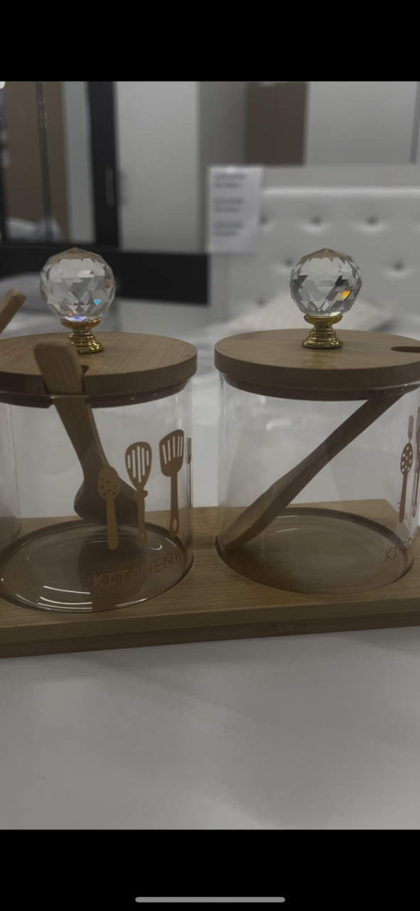 Set 3 recipiente cu suport de lemn și cristale [2]